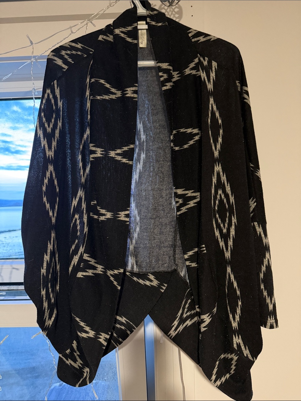 Black & Gray Aztec Open-Front Women's Sweater Cardigan